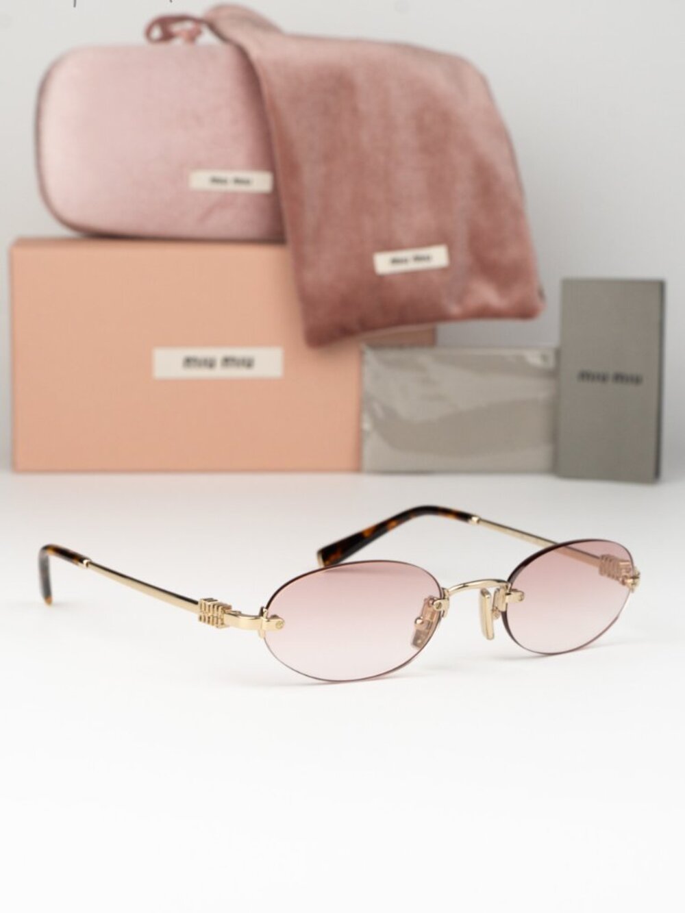 Miu Miu Women Sunglasses Gold Clear Gradient Pink Oval MUA54S ZVN70O BRAND NEW